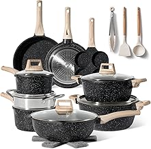 JUST PERFECTO Induction Cookware and Pans Set, Non-Stick Frying Pan Set for All Hobs, Non-Stick Cookware 28 cm with Lids, Pfoa and PTFE Free Cookware (21 Pieces Black)