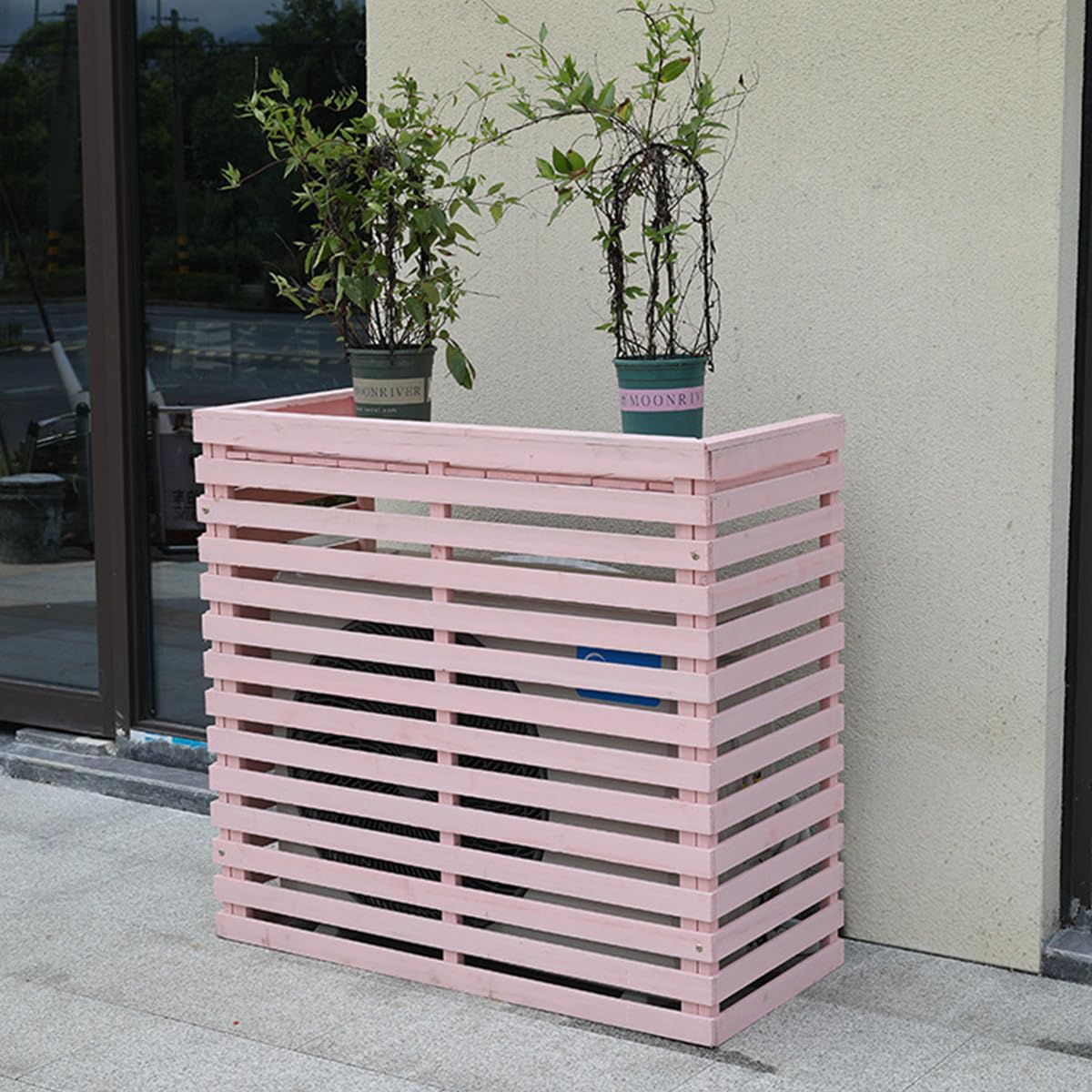Genérico Cubierta de Madera para Aire Acondicionado, Cubierta Exterior para Exteriores, Rejilla para Aire Acondicionado, Cubierta de Madera Maciza para Aire Acondicionado, Soporte para Flores, D-85 *