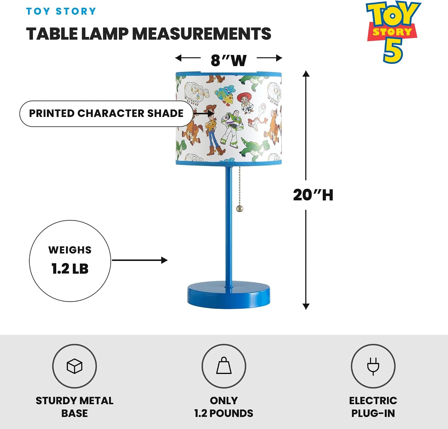 Idea Nuova Toy Story Printed Shade Stick Table Kids Lamp with Pull Chain, Themed Printed Decorative Shade