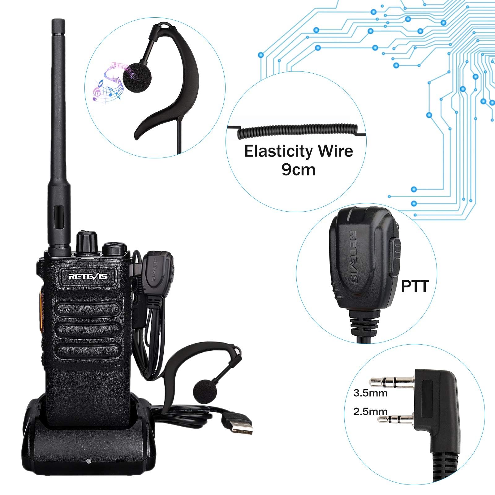 Retevis RT86 Walkie Talkie Lunga Distanza con Auricolare, 2600mAh 16 Canali Ricetrasmettitore Portatile Robusto, VOX Squelch Scan Torcia Allarme Radio 2 Vie per Sicurezza, Cantiere (Nero, 3 Pz) | 2600mAh 16 Canali Ricetrasmettitore, VOX Squelch Scan Torci