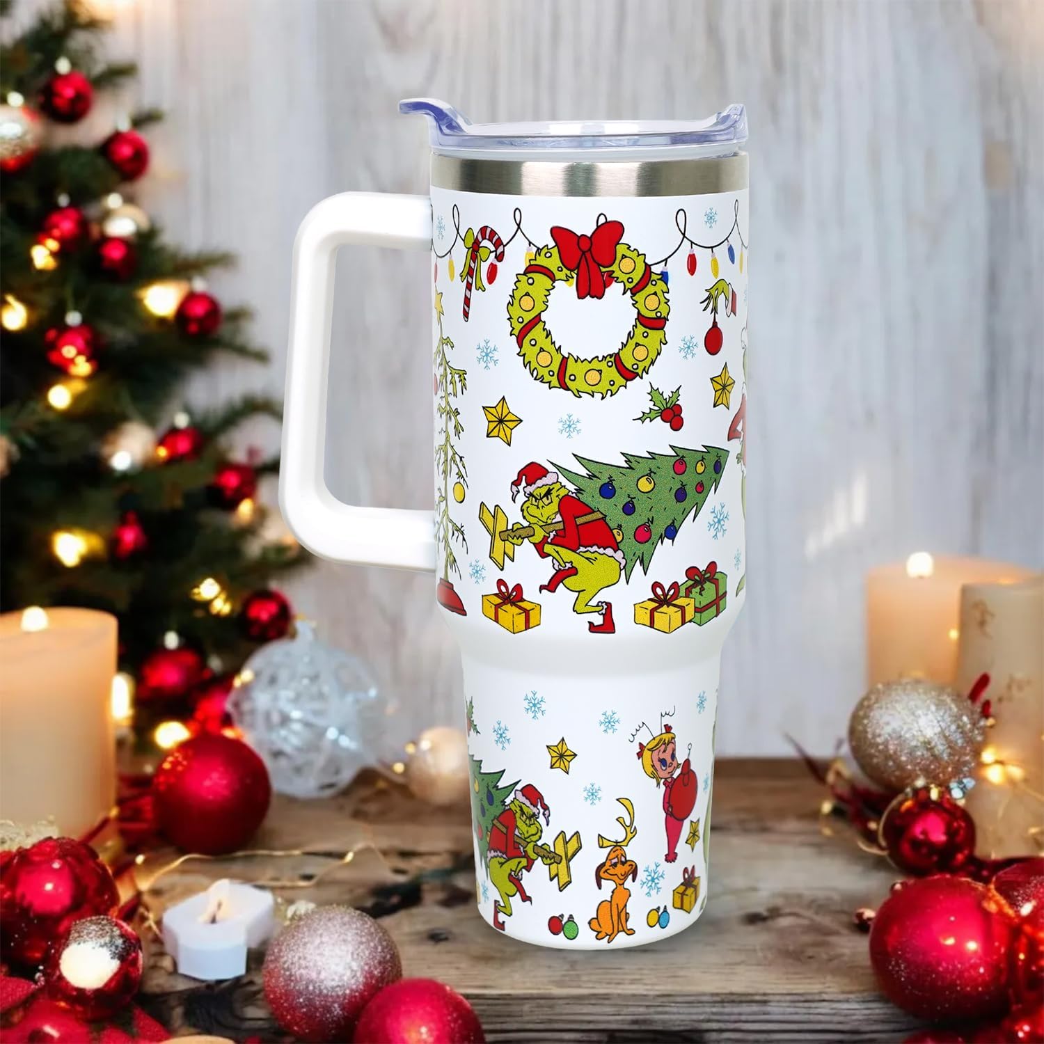 40 oz Christmas Tumbler with Handle Gifts for Girls Daughter Women, Christmas Stainless Steel Insulated Coffee Cups Tumblers with Lids and Straws, White - Image 6