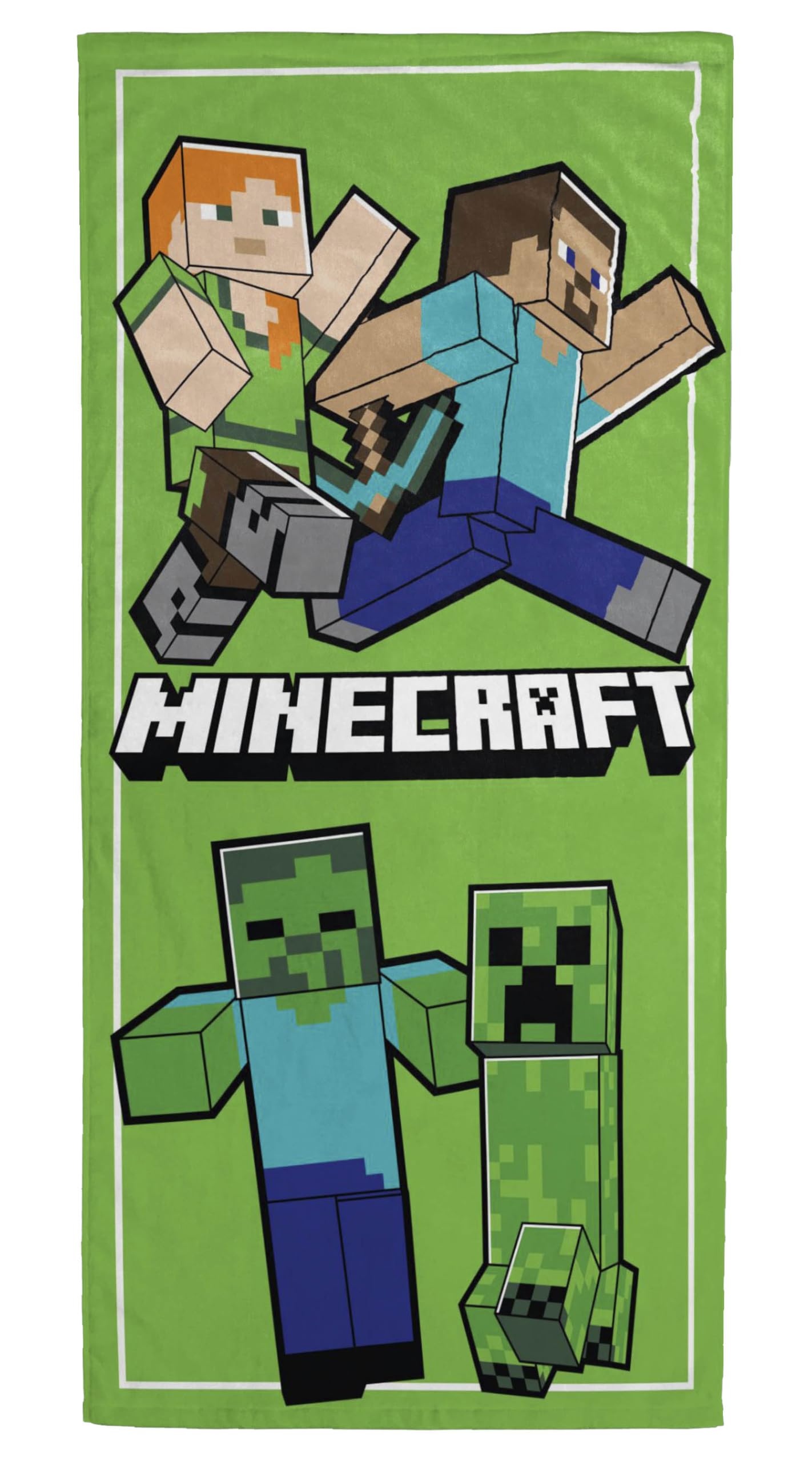 Jay Franco Boys Green - Minecraft Kids Minecraft 100% Cotton Beach Towel - 71 X 147Cm Super Soft Bath Towel, Pool & Travel, Official Licensed Product, Green
