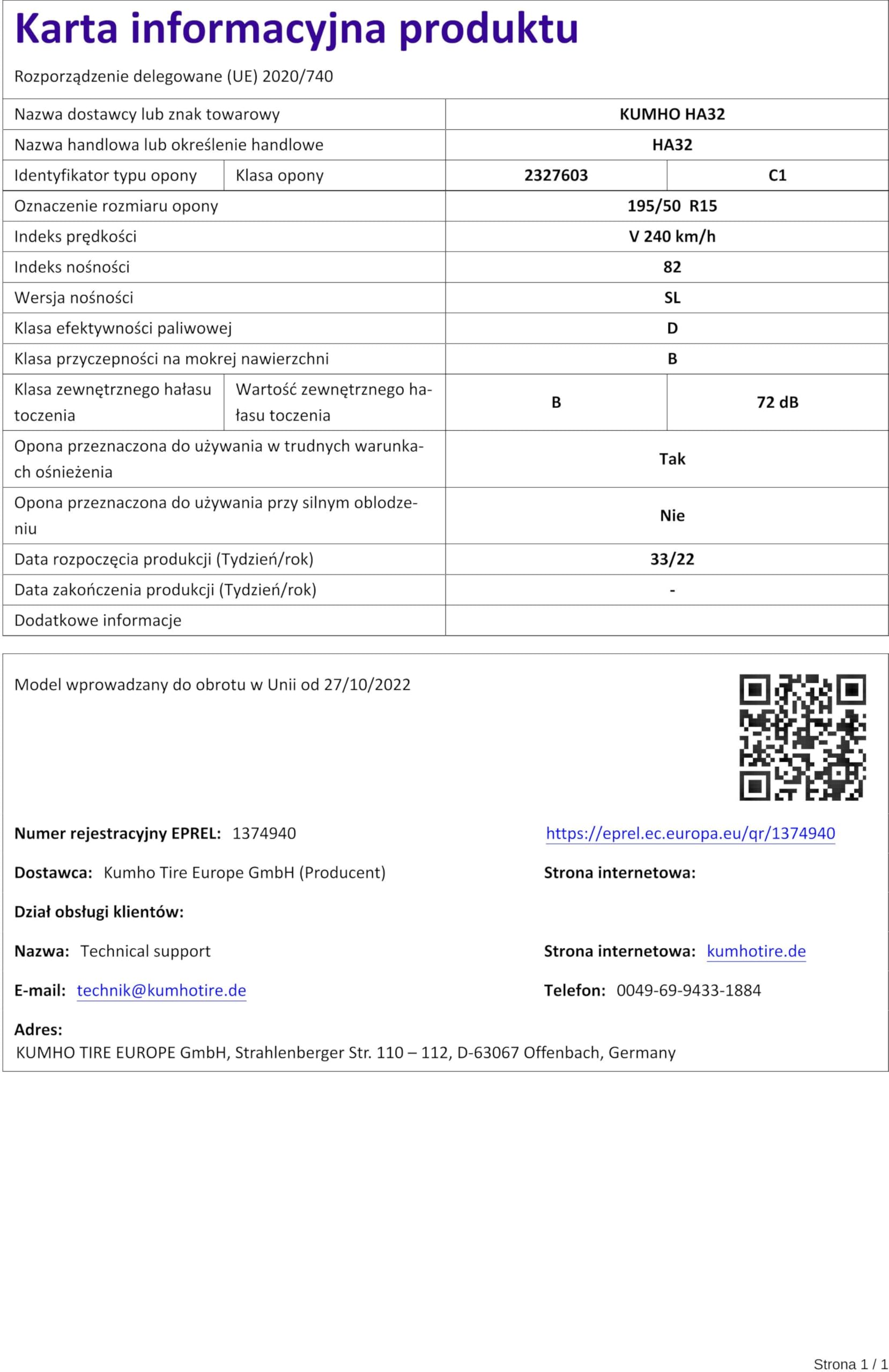 KUMHO 195/50 R15 82V Neumáticos Todas las estaciones Auto