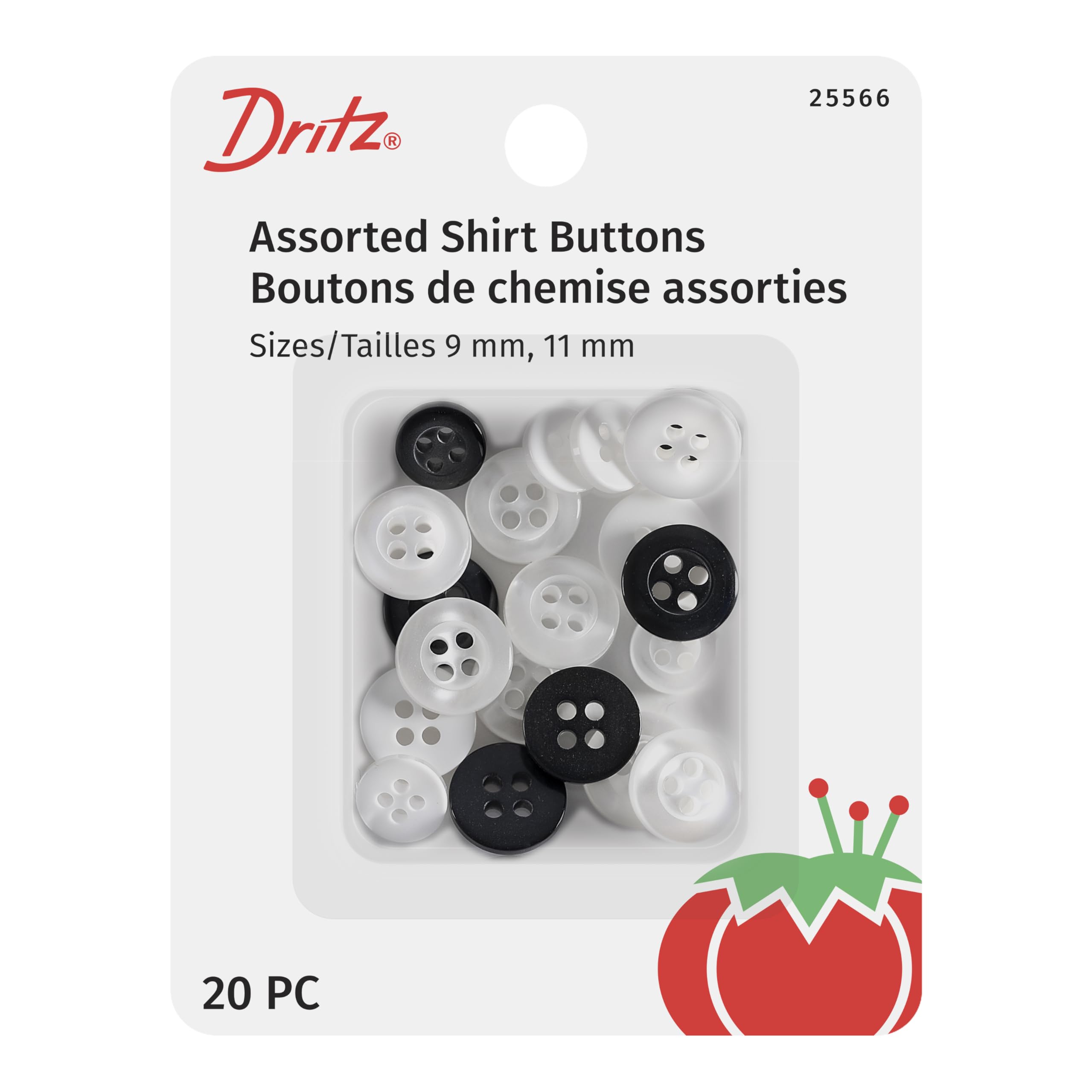 Dritz Shirt Buttons, Assorted, 9 & 11mm, 20 pcs