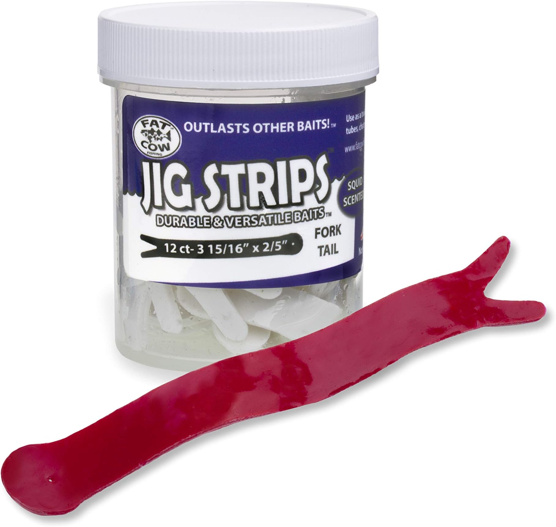 Fat Cow Jig Strips Fork Tail 3 15/16" - 40X Stronger Than Soft Baits - 12 ct