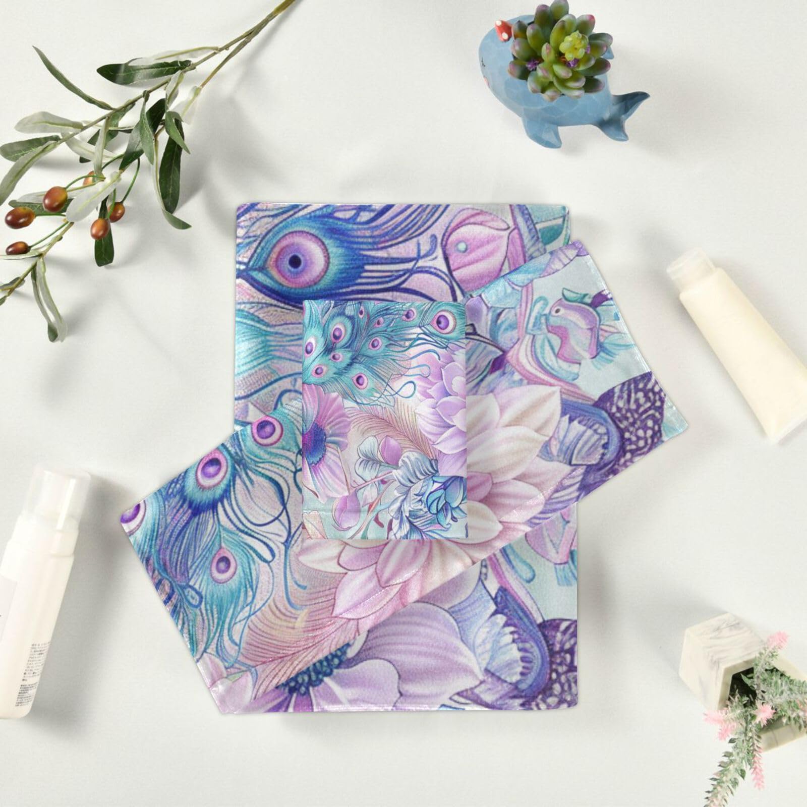 Styl boho kwiat kwiatowy tajemnica fioletowy zielony od stóp do głów ręczniki do twarzy zestaw 3 sztuk, 1 ręcznik kąpielowy 1 ręcznik do rąk 1 myjka na plażę włosy twarz siłownię pływanie