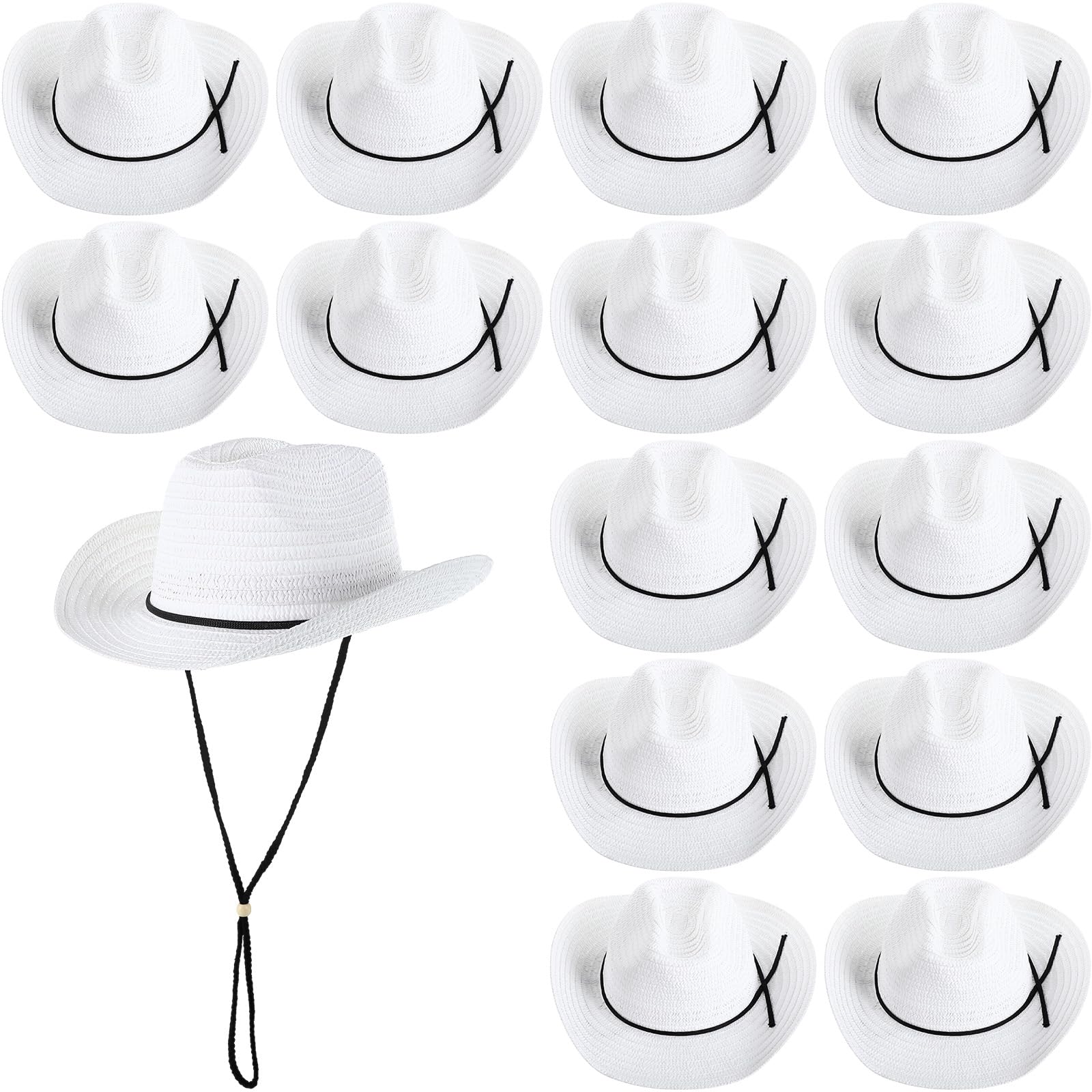 JaGely 15 Pcs Straw Cowboy Hats Bulk Party Hats for Adults
