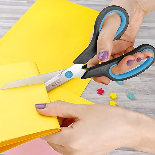 Miniatura 4 de Tijeras multiusos, tijeras de acero inoxidable con mango de agarre suave, azul y negro, 9.8/8.5/7.6/6'/5', juego de 5