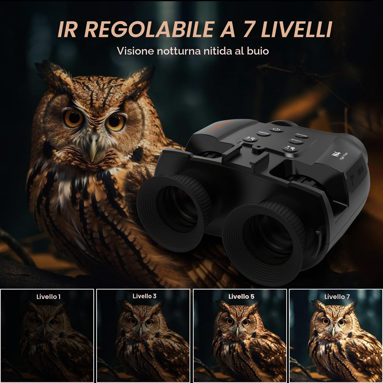 Visori notturni a testa per adulti. Binocolo digitale IR ricaricabile, portata 984 ft, zoom 5X. Mani libere con scheda 16GB TF. Foto/video,Fascia testa regolabile