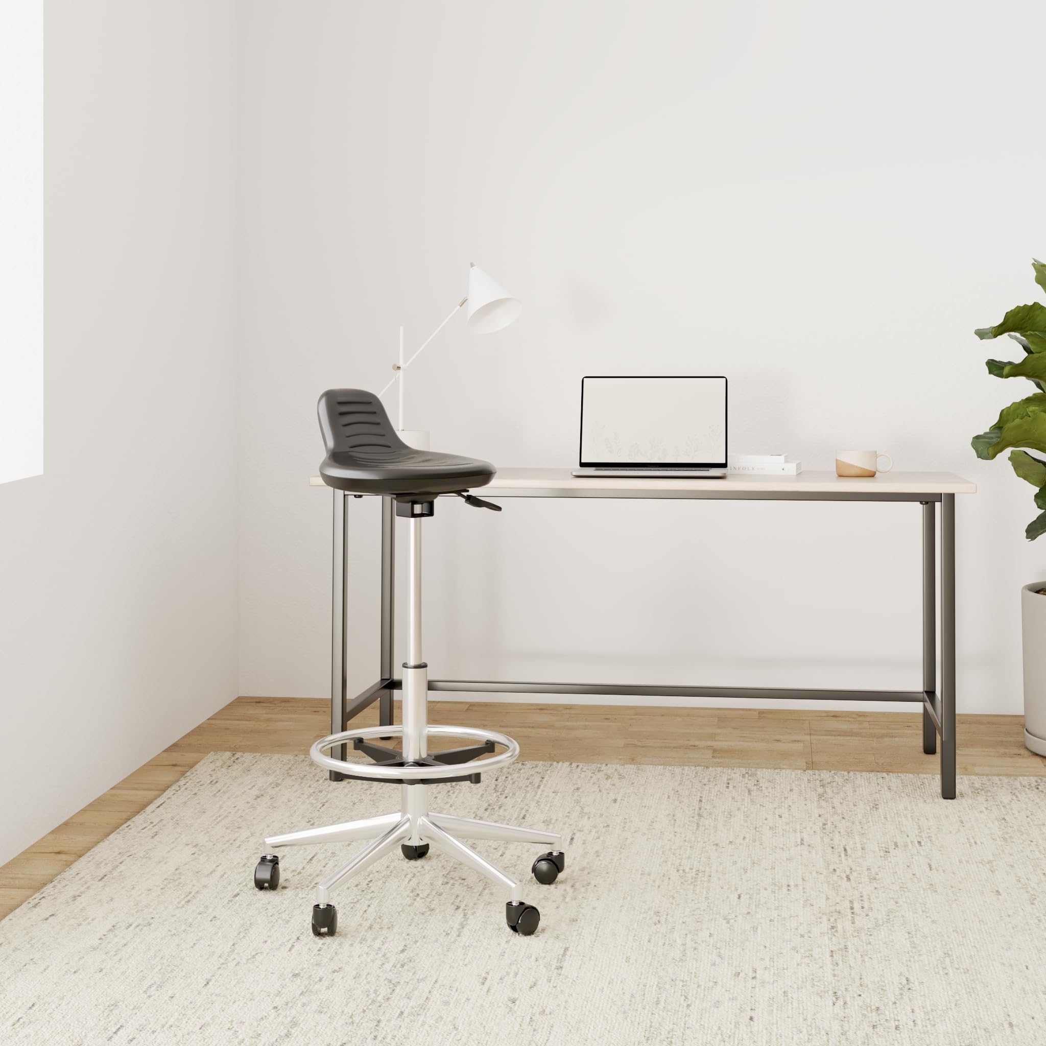 hjh OFFICE 665160 Taburete de Trabajo Top Work 03 Espuma rígida Negro, Asiento Antideslizante, Muy Alto, Silla de Trabajo, Taburete Cocina