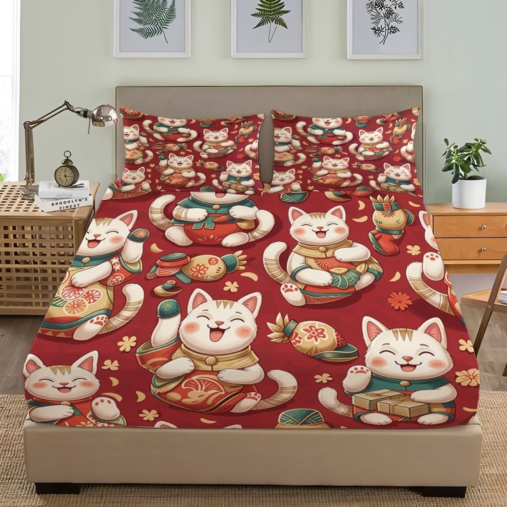 Drap Housse 200x200 cm Rouge Grand Bonnet 30 cm en Microfibre