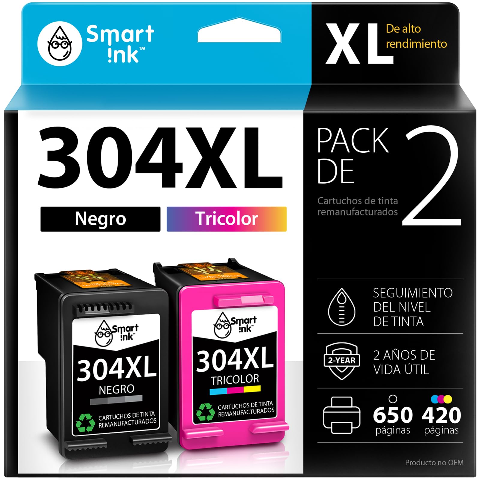 Smart Ink Remanufaturado Cartucho de Tinta Compatible del para 304XL 304 XL Alto Rendimiento 2 Pack (Negro & Color) Cartuchos para DeskJet 2620 2625 2630 2635 3700 3720 3730 3735 3755 Envy 5010 5010