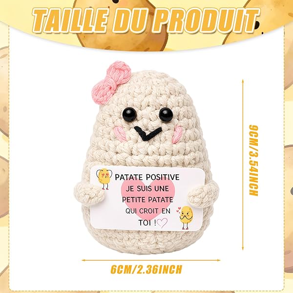 Cadeau Meilleure Amie - Patate Positive Artisanale en Coton - Cadeau Amie pour Examen Diplôme ou Soutien - Poupée Crochetée avec Carte de Vœux Surprise pour Bureau et Sac - 2