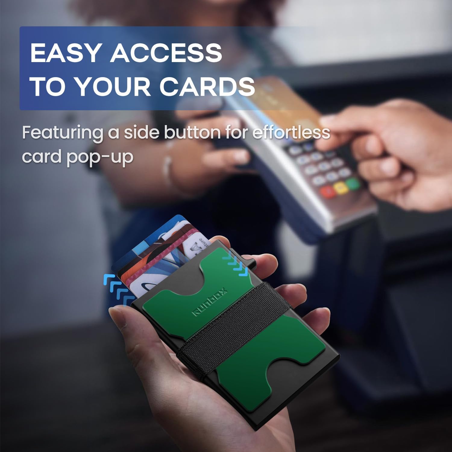 RUNBOX Slim Card Holder Wallet for Men, Minimalist RFID Blocking Wallet with Pop-Up Function, Ultra-Thin Design, Metal Business Card Cases holds 6+6 Cards, Gifts for Men, Men's Accessories - Image 3