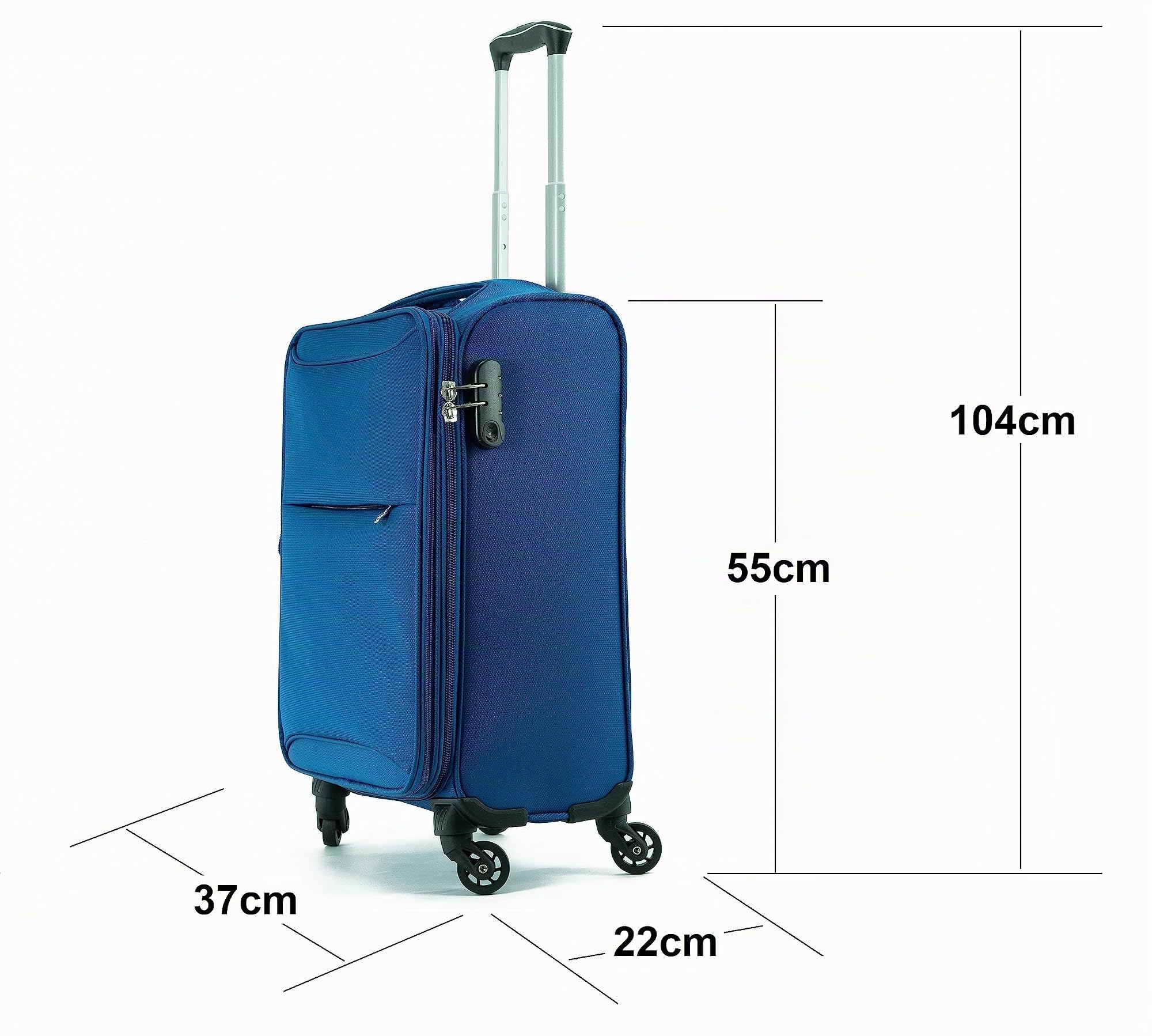 Maleta de Tela para Cabina Equipaje de Mano Viajar en avión rigida Viaje 4 Ruedas 360º giratorias Color Azul Maleta de Viaje
