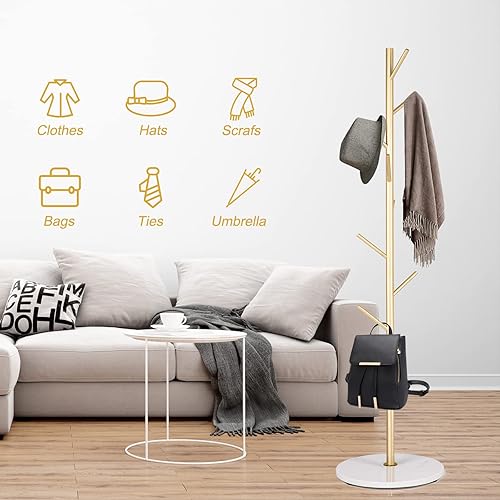 Miniatura 5 de Snaikor Perchero, moderno perchero de metal independiente, perchero de 67 pulgadas con 8 ganchos para colgar ropa, bolsas, sombreros, accesorios