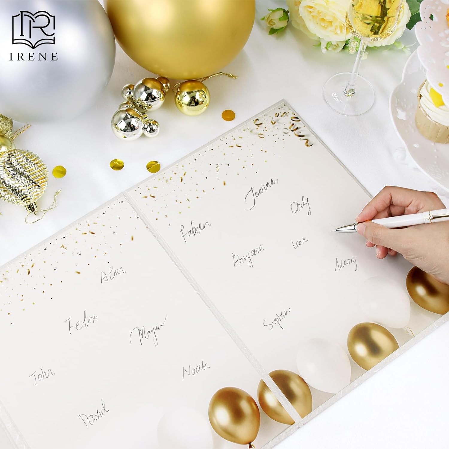 IRENE Guest Book for DIY, Blank White Gold Party Decoration Sign Book Alternative for Wedding, Birthdays, Graduation, Baby Showers, Quinceanera, Farewell, Retirement Celebration Party - Image 4