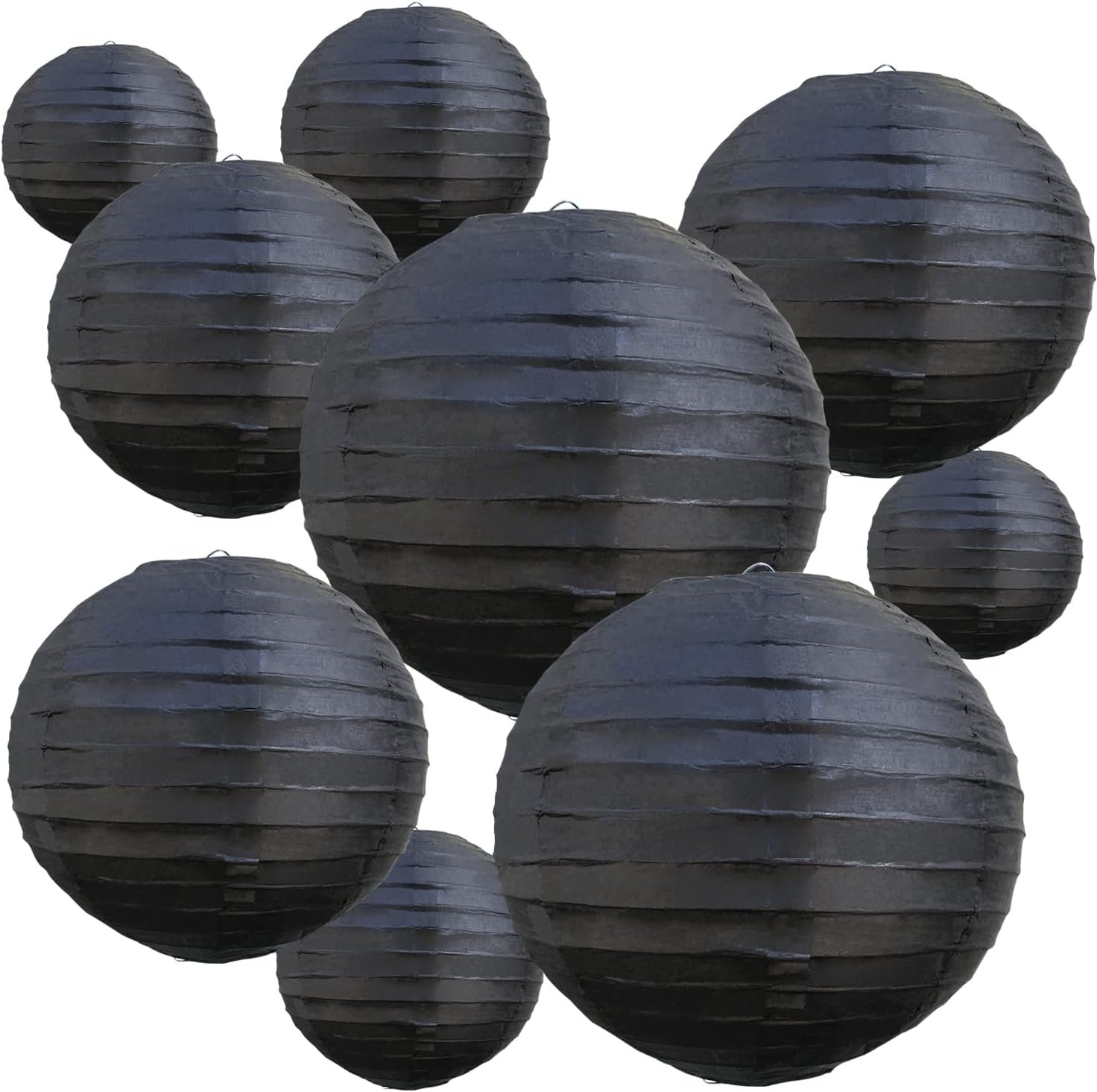 BEISHIDA Black Round Paper Lanterns Decorative Hanging Asia Chinese Japanese Paper Lanterns Lamp for Birthday Wedding Halloween Home Decor Party Decoration（10 Packs）