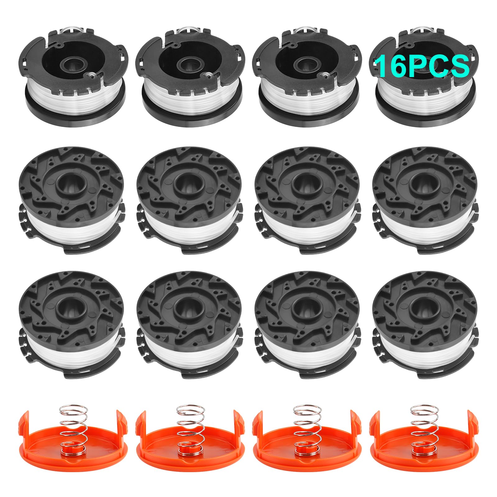 Confezione da 16 corde mangia-erbacce compatibili con Black+Decker, AF-100 0,2 cm Weed Wacker String Refill 73,2 m Automatico Feed Trimmer Bobina di Ricambio per Black&Decker (12 bobine, 4 tappi, 4