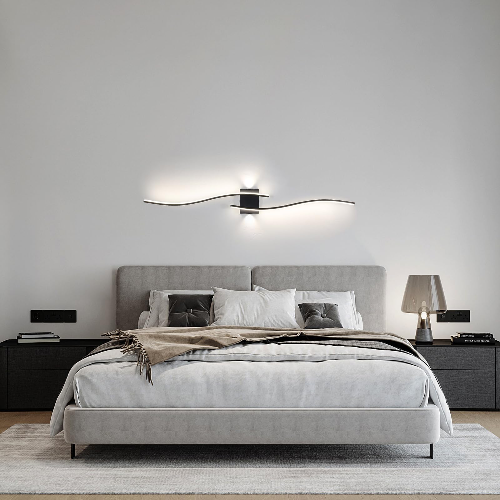 Largo 100Cm Aplique Pared Interior,Negro Líneas Led Lampara De Pared 3000-6000K Traer Dimmer,Moderna Luz De Lampara Pared De Aluminio Para SalóN Escalera Pasillo Corredor Stairwill Batomin