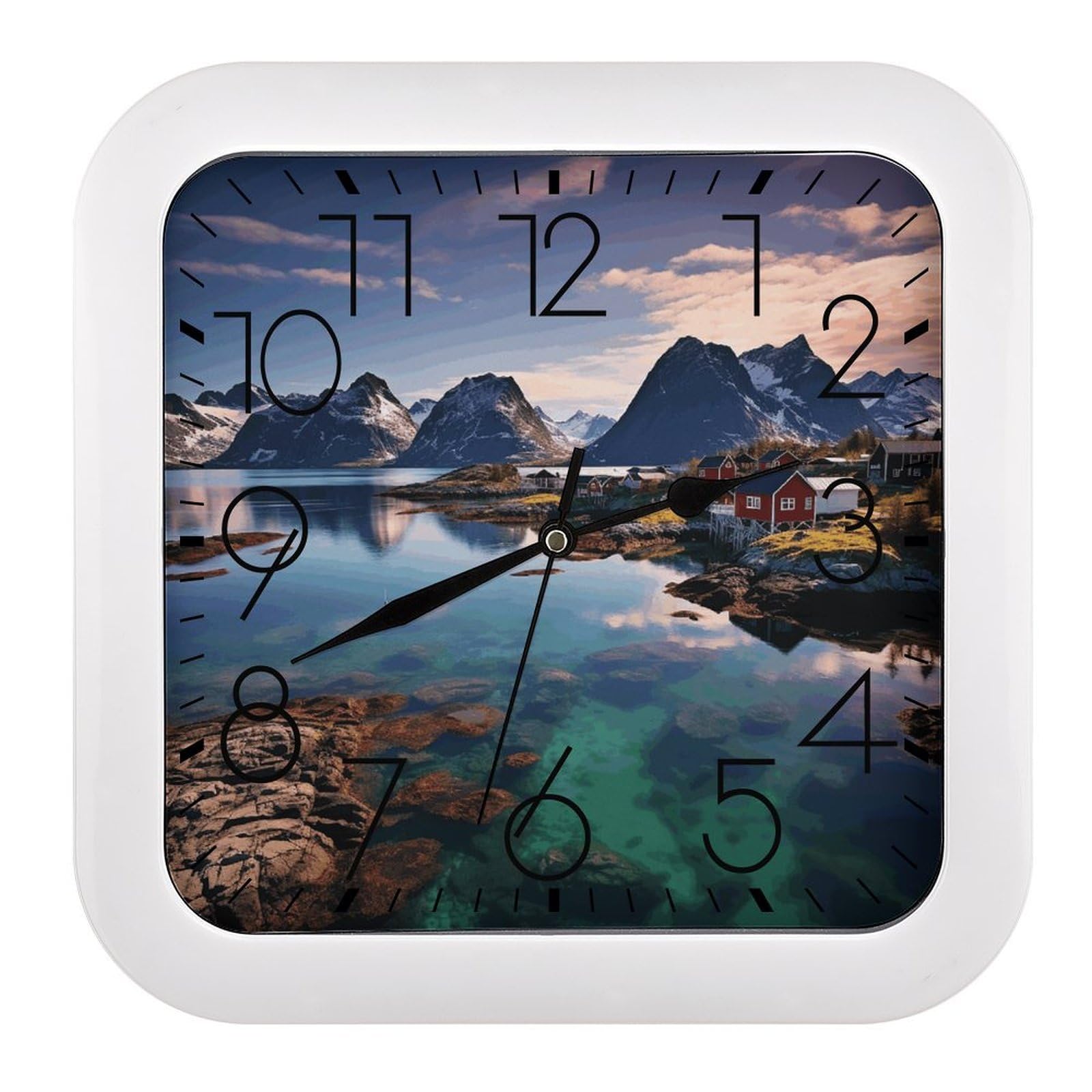 LZQPOEAS Norway Islands Square Wall Clock, 10.2 Inch Battery Operated Silent Non-Ticking Wall Clock, Square Analog Decorative Clock for Home Wall Art, Living Room, Bedroom, and Office