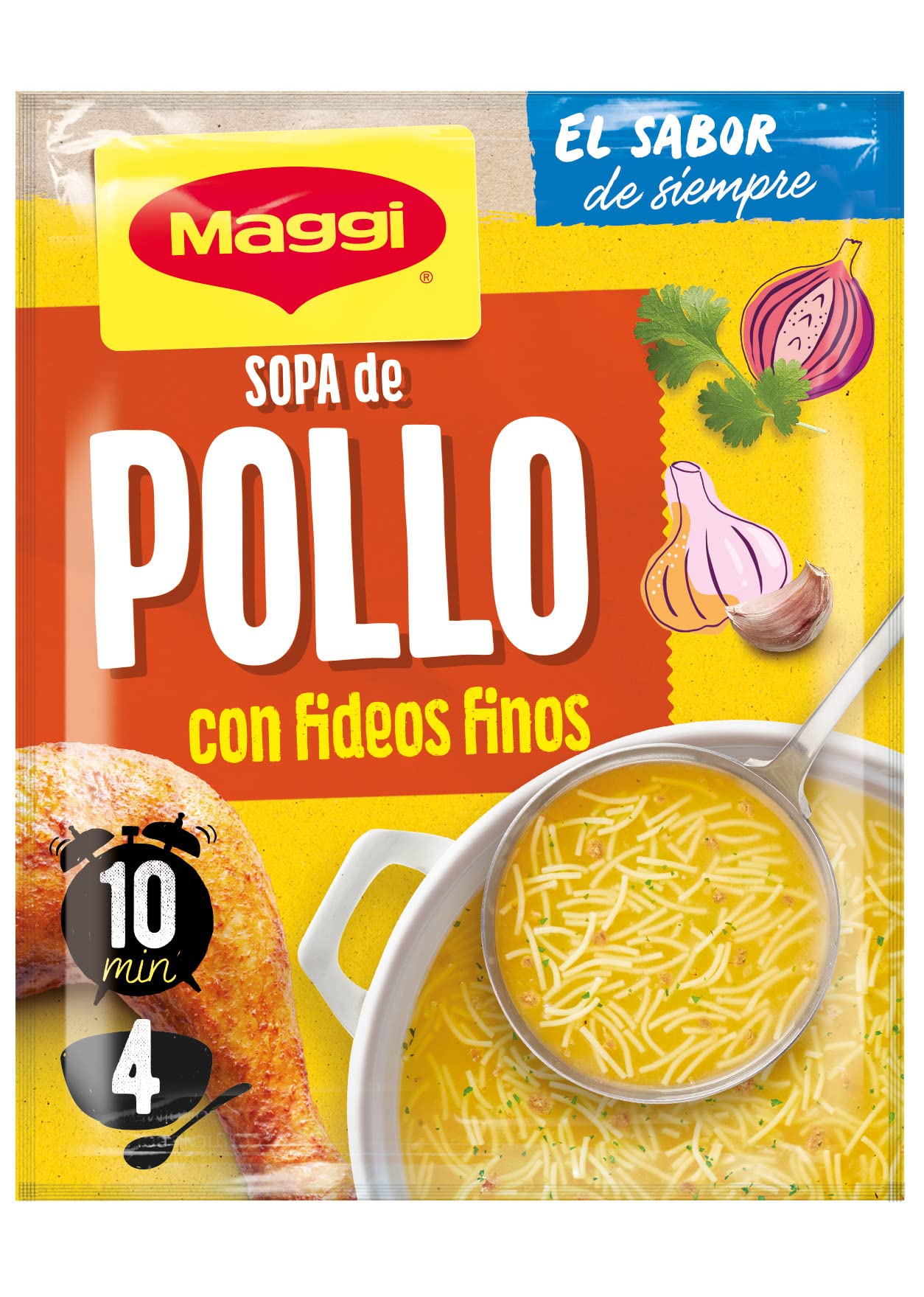 MAGGI Sopa de Pollo con Fideos Finos - Sopa Deshidratada - Pack de 18 x 82g (4 raciones por sobre) - 4