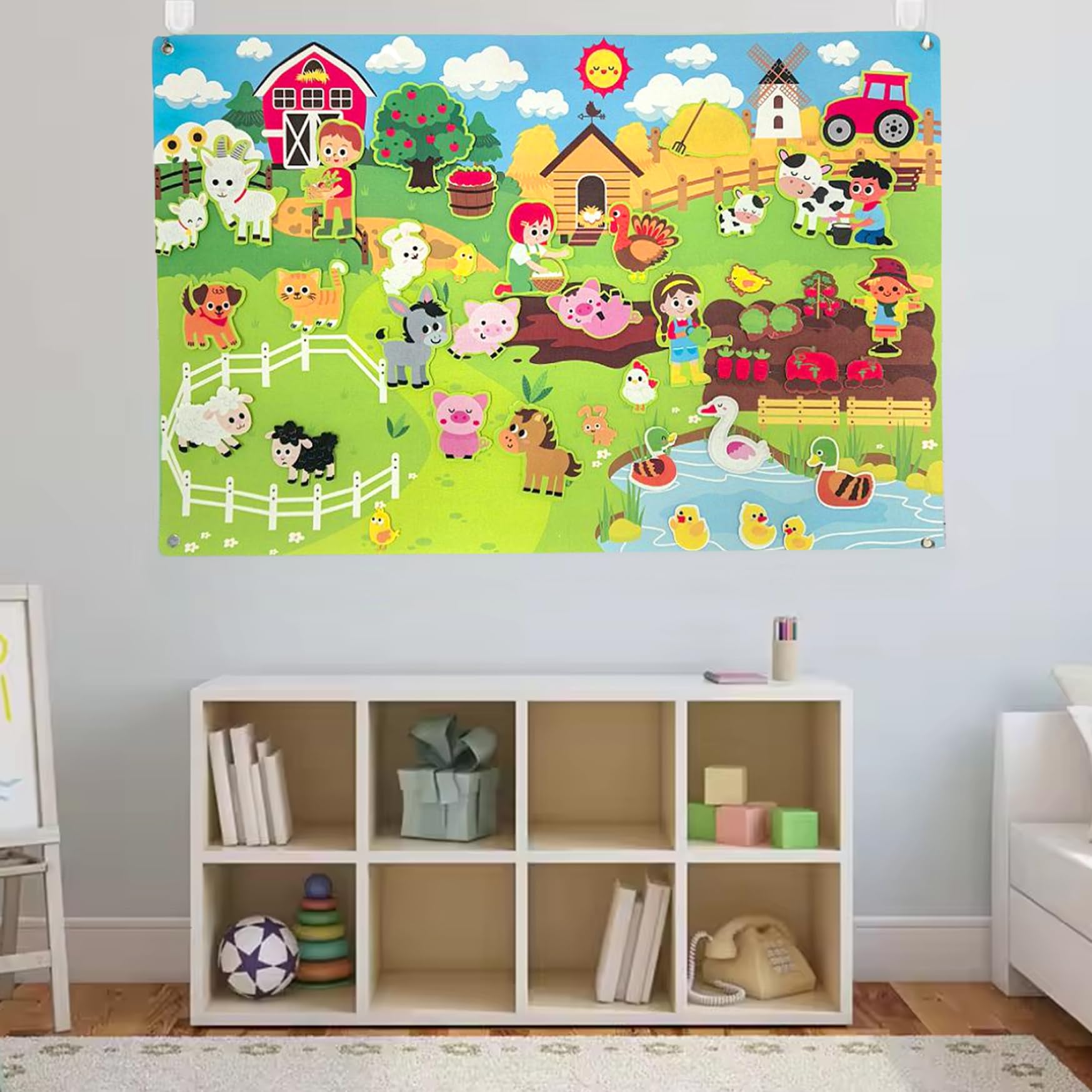 1 juego de tableros de fieltro, juegos de cuentos, tablero de fieltro de animales de granja de 41x30 pulgadas para niños pequeños, actividades de pared de aprendizaje temprano para niños pequeños