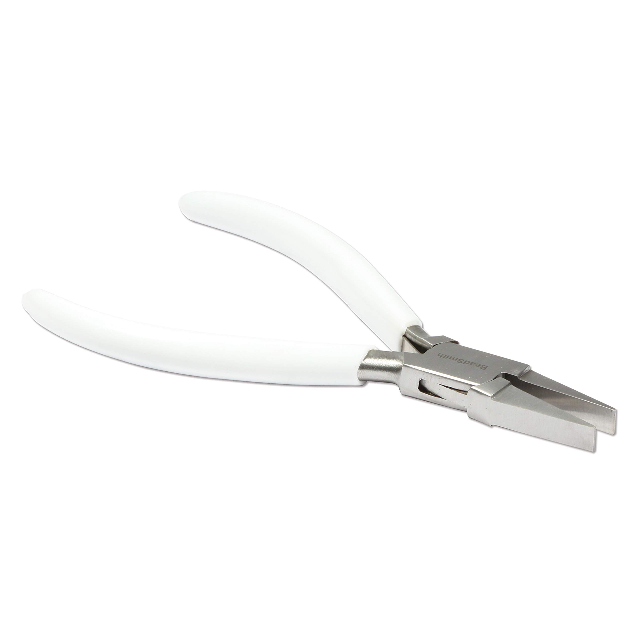The Beadsmith Szczypce płaskie 130 mm z głowicą ze stali polerowanej, biały uchwyt z PVC i dwuskrzydłowym uchwytem sprężynowym, narzędzie do produkcji biżuterii, seria 300