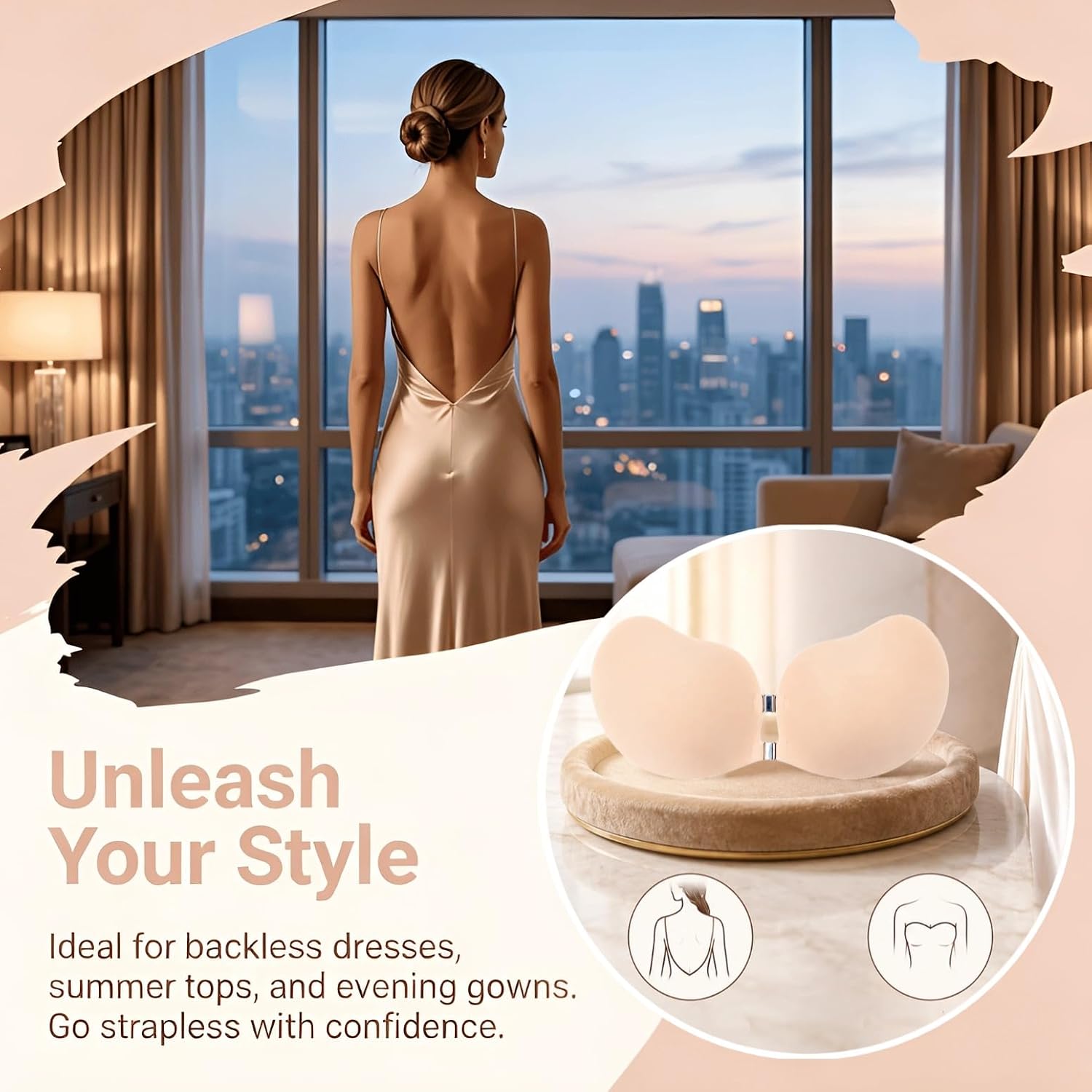 2027 Invisible Strapless Magnetic Double Buckle Adhesive Bra, Push Up Better Gathering Sticky Bra