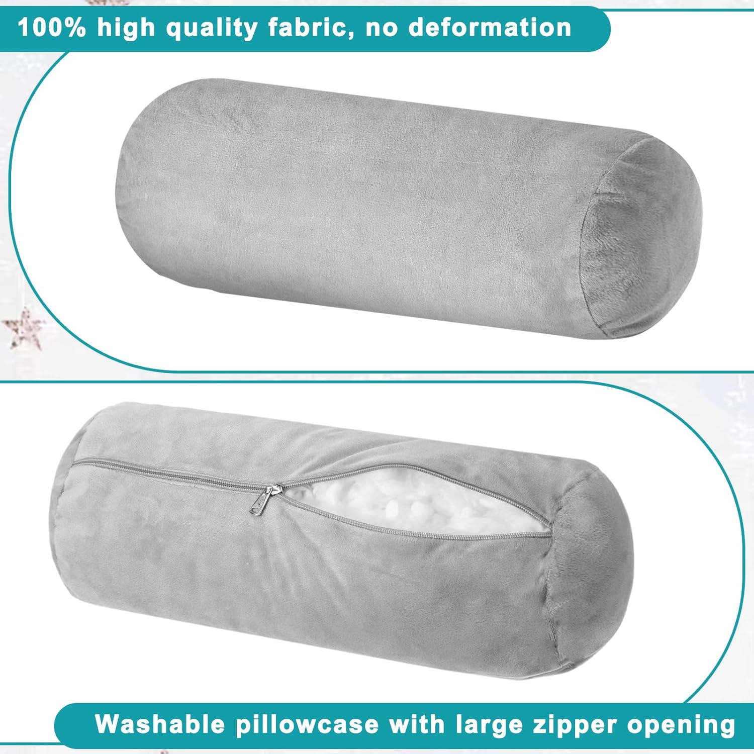 2 PCS Cervical Neck Roll Pillow Cover, Bolster Pillow Covers with Zipper, Round Pillowcases Cylinder Soft Bolster for Cylindrical Cushion, Pillowcase Only (Gray 16 × 6 Inch) - Image 4