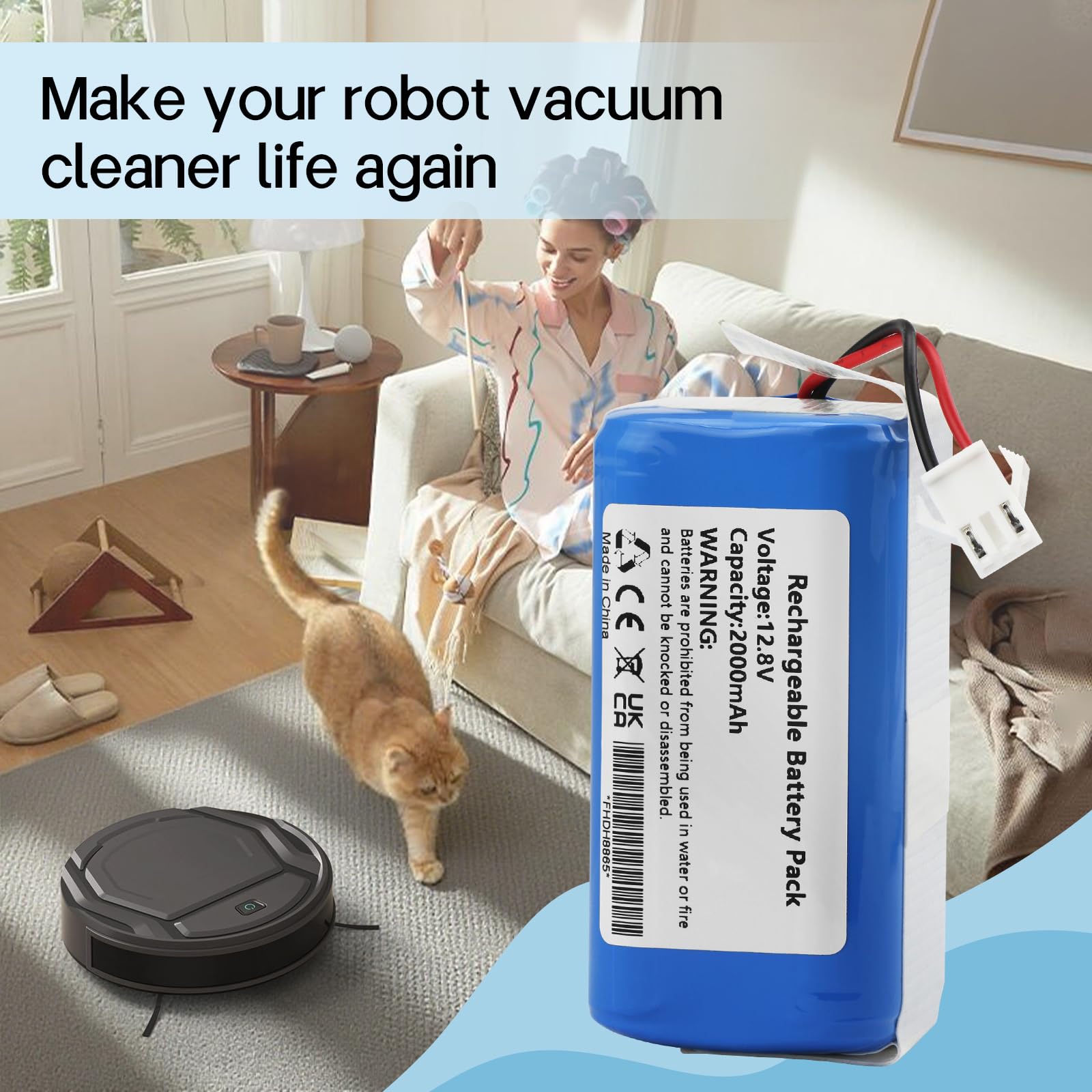 K KYUER Robot Aspirapolvere Batteria per Lefant M210 M210 Pro M213 M210P M210B M213S OKP Life K2 Robot Vacuum Cleaner Battery 12.8V 2000mAh