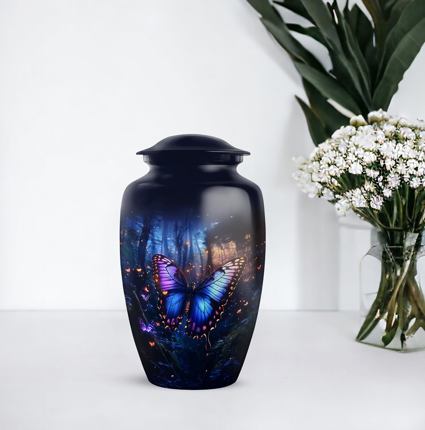 Yatskia Blue Butterfly Urn for Ashes for Women, Decorative Urns for Human Ash, Cremation Burial Urns for Human Ashes Adult Man, (Classic Large, 10 Inch)