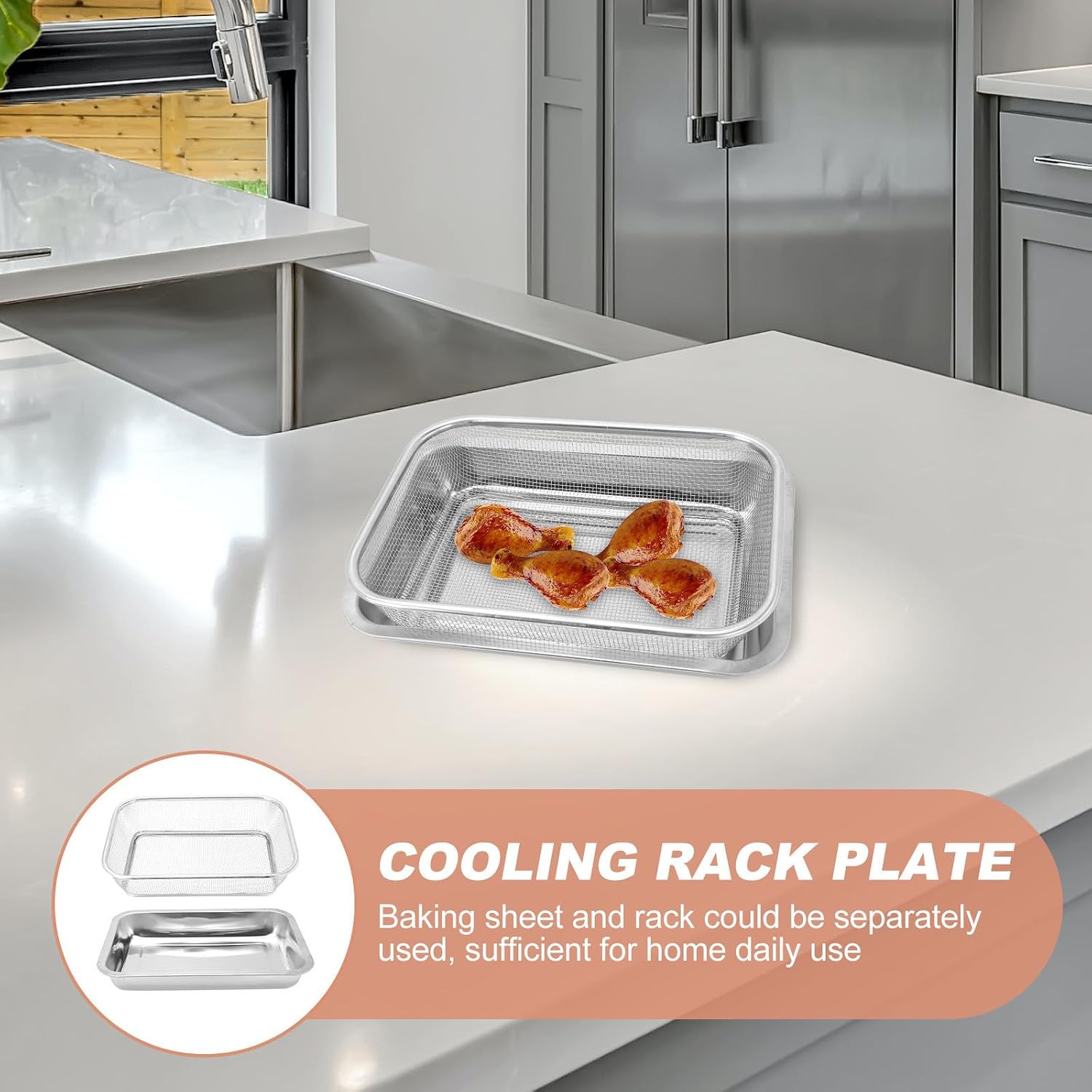 Stainless Steel Oil Drain Basket with Tray Rectangular Oil Spill Net for Kitchen Use Easy to Clean with Shiny Mirror Finish