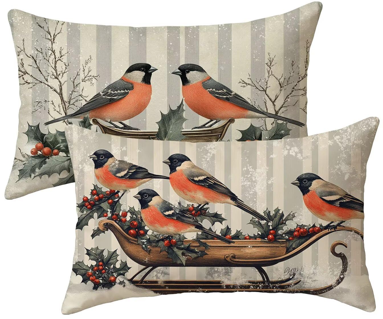 Taie d'oreiller 40x70 cm lot de 2 en lin à rayures k-840 pour coussin