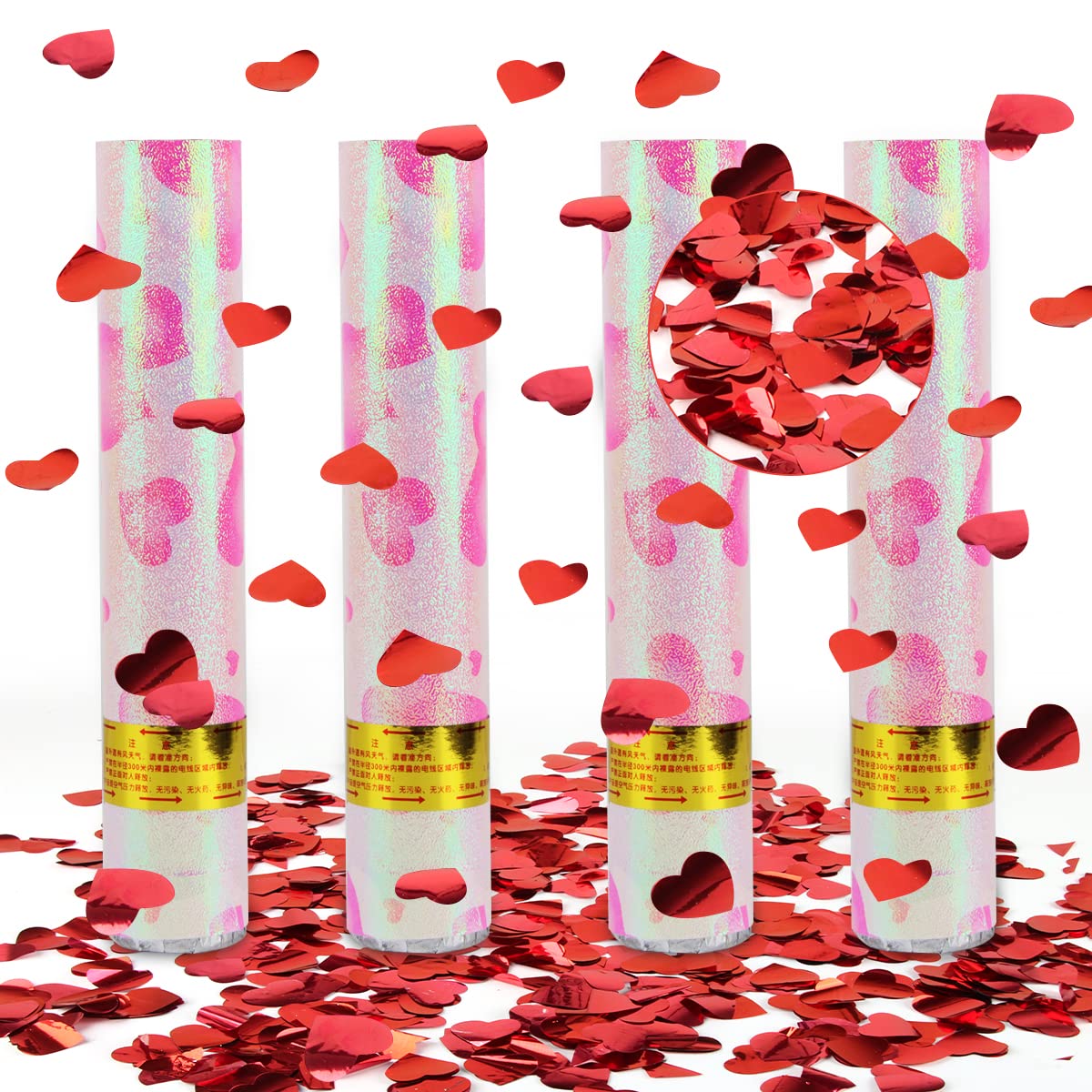 Confettis Tube, 4 X Canon Confettis Coeur Rouge, Lanceur De Confettis