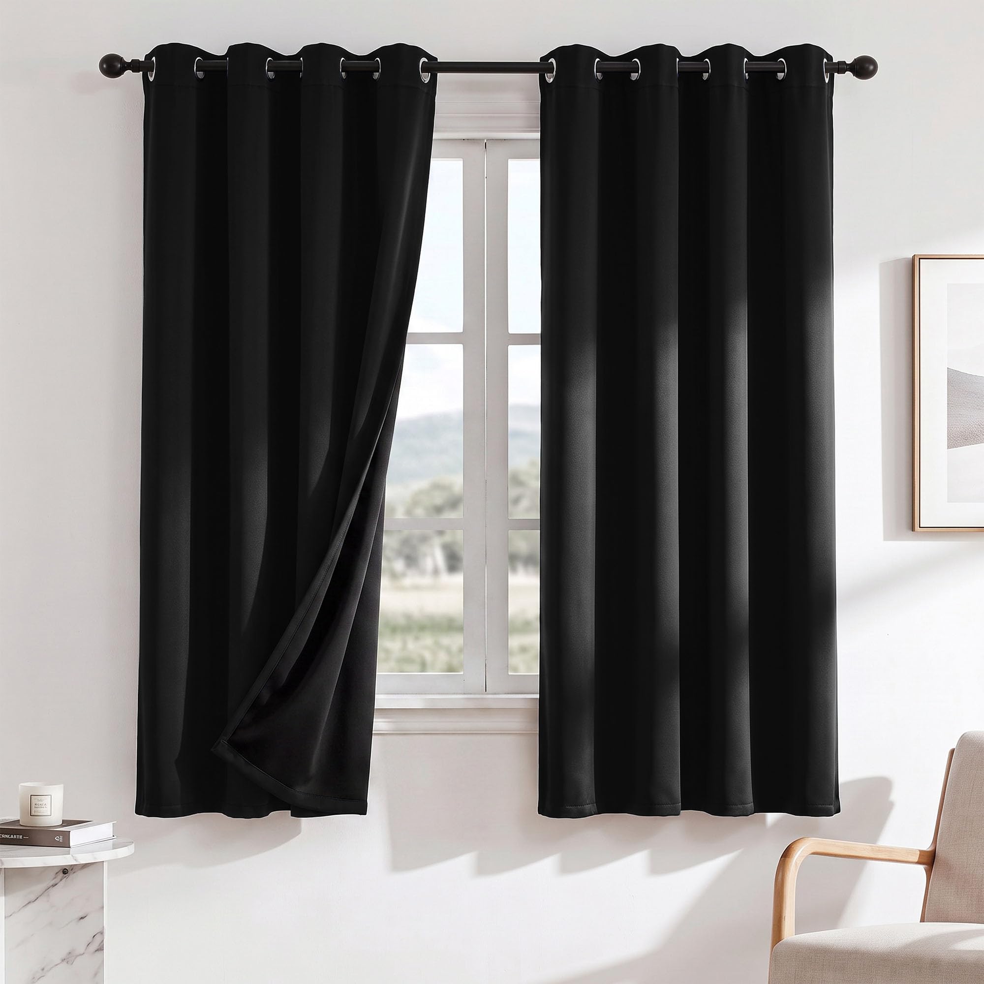 Deconovo 100% Blackout Curtains for Bedroom 46 x 72 Inch, Thermal Insulated Eyelet Black out Curtains for Living Room with Black Backing, Black, 2 Panels โ image 1