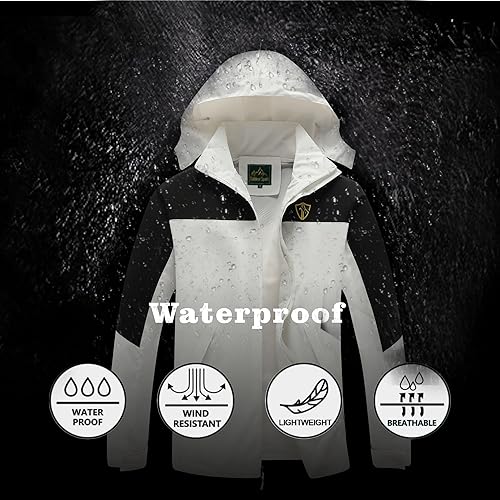 Vista 36 de GIISAM Chaqueta de lluvia para hombre, impermeable, ligera, para exteriores, rompevientos con capucha