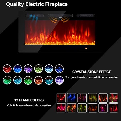Miniatura 4 de oneinmil Chimenea eléctrica, 50 pulgadas de ancho, chimenea eléctrica empotradamontada en la pared, control remoto con temporizador, 12 llamas,