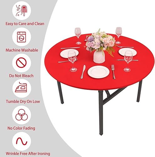 Miniatura 5 de Paquete de 6 manteles de elastano para mesa redonda de 6 pies, manteles redondos elásticos ajustables lavables con borde elástico para interiores y