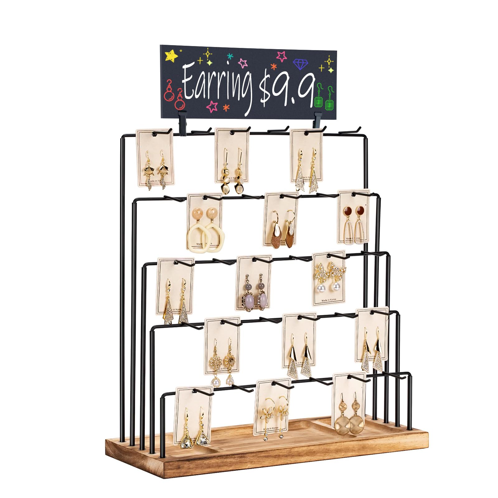 Photo 1 of Earring Display Stands for Selling with Blackboard, Earring Rack Display Holder Stand, Jewelry Display for Selling Earring Cards, Bracelets, Hair Accessories, Rings, Necklaces, 15"W x 6"D x 15.5"H