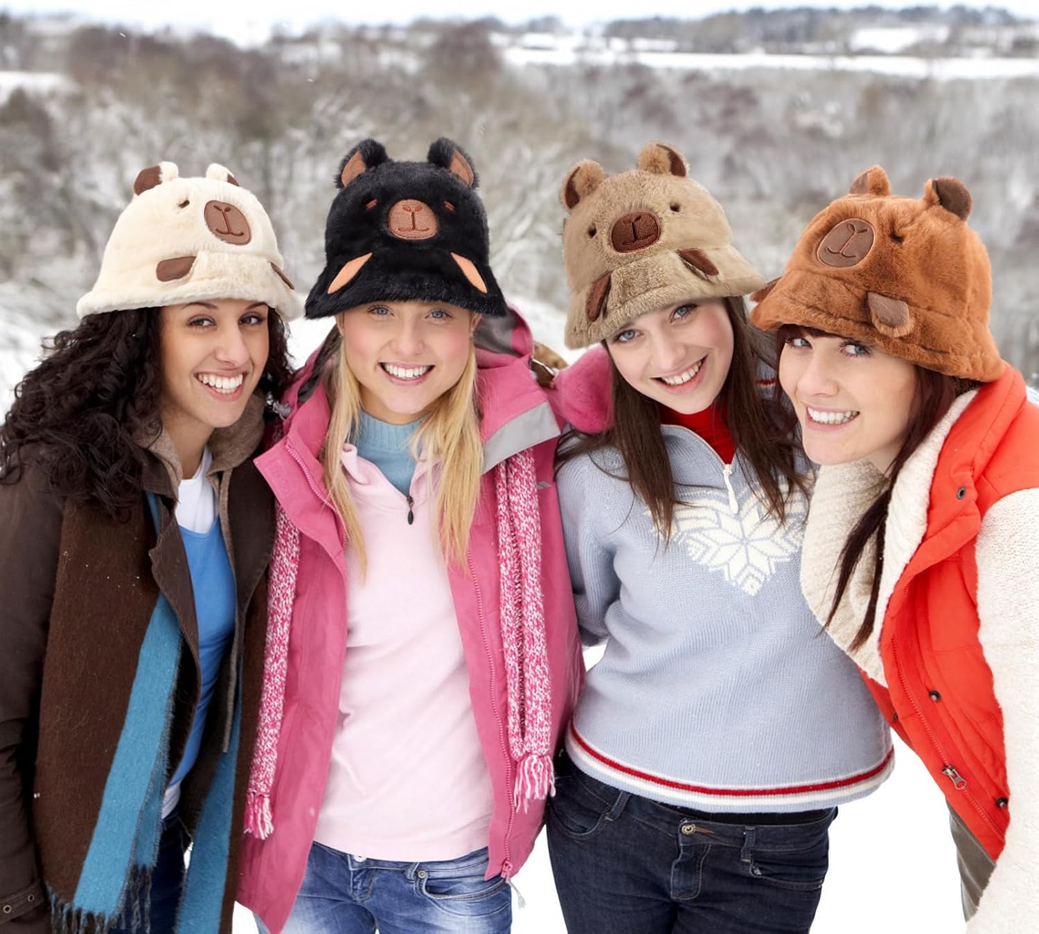 Mepase 4 Pcs Winter Capybara Hat Beanie for Adult Animal Plush Warm Hat Capybara Comfort Cartoon Animal Cap for Winter Gift - Image 2