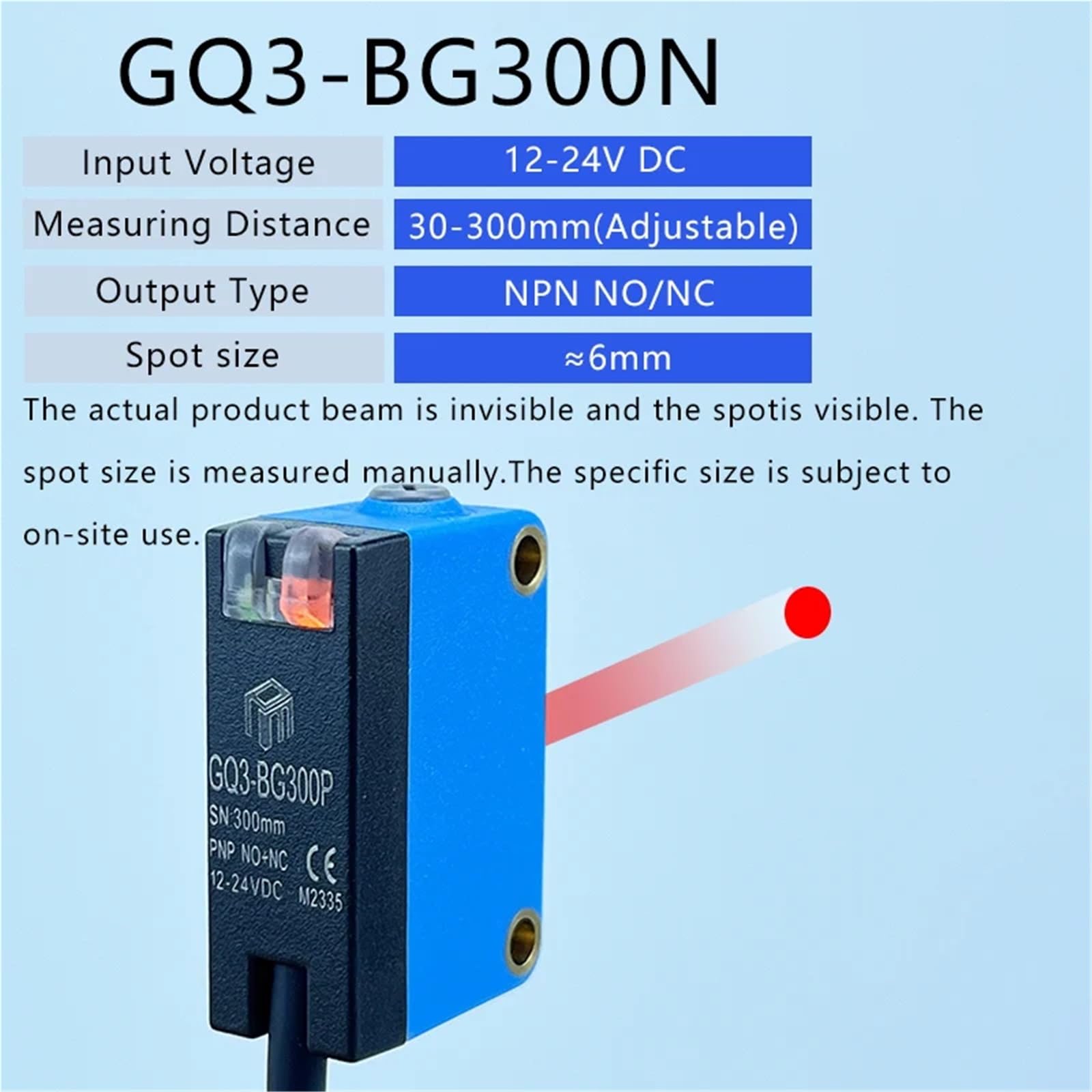 1PCS Background Suppression Sensor NPN PNP 10-30V Sensing Distance 30cm Adjustable Square Laser Optical Switch(GQ3-BG300N)