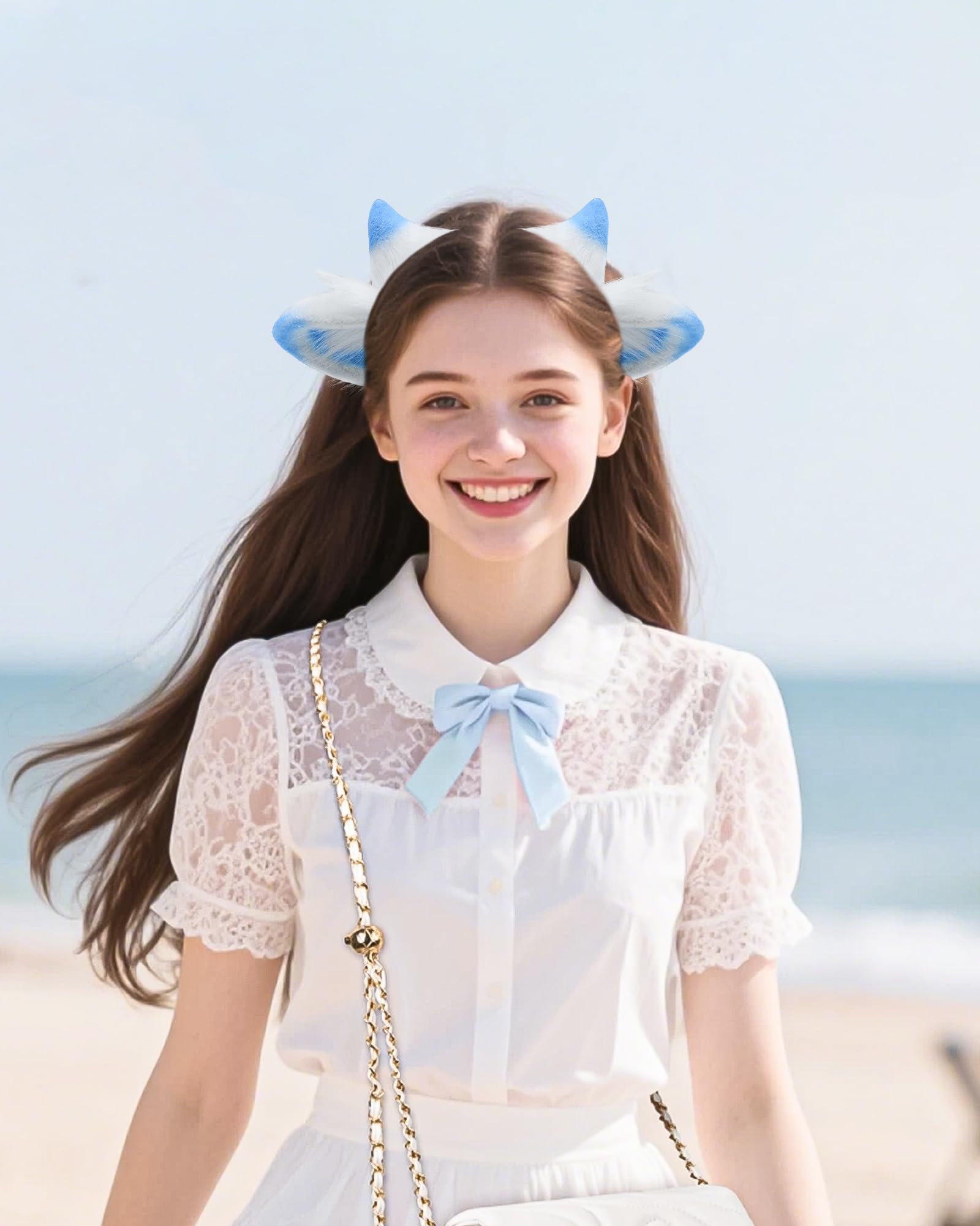 ZFKJERS Cosplay Furry Lamb Ears Headband Soft Animal Ear Hair Accessory for Halloween (Blue) - Image 4