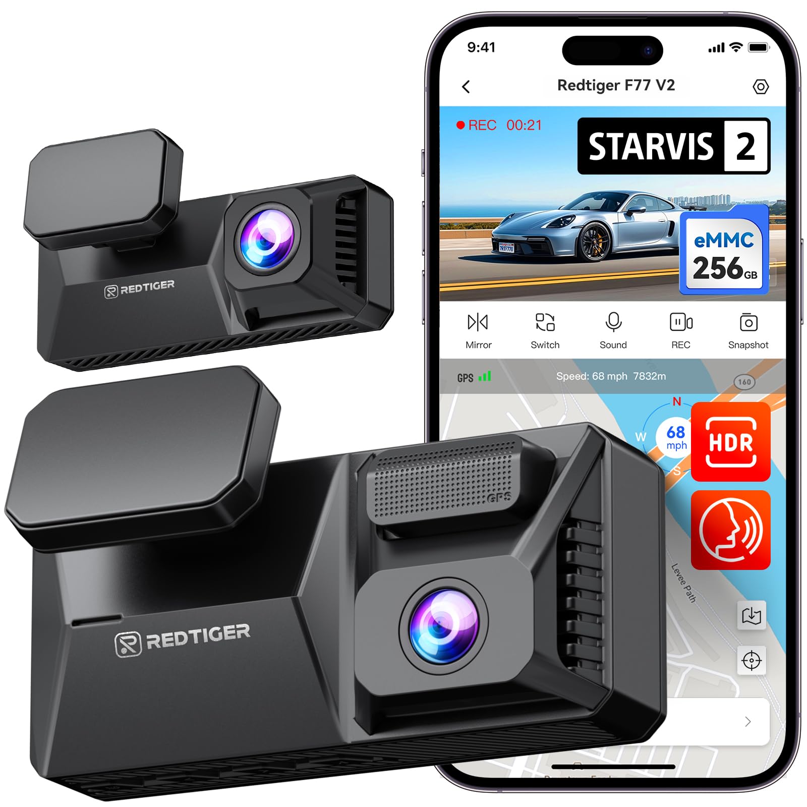 REDTIGER Dual 4K Dash Cam with 256GB eMMC, Dual STARVIS 2 IMX678 Sensors & Dual HDR, Voice Control, 4" Touchscreen, 5.8GHz Wi-Fi GPS, 24H Parking Monitor, HDR Night Vision (F77 V2)-image-26