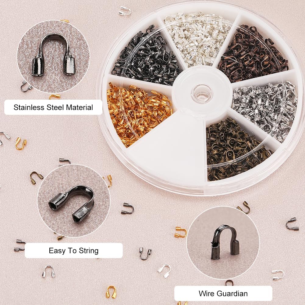 PH PandaHall 900pcs 6 Colors Brass Wire Guardian Wire Cable Protectors for Bearring Bracelet Necklace Jewelry DIY Craft Making