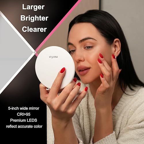 Miniatura 2 de Espejo de maquillaje de viaje con iluminación LED, espejo compacto recargable de 5 pulgadas 1X10X con 56 LED, 3 luces de color y brillo ajustable,