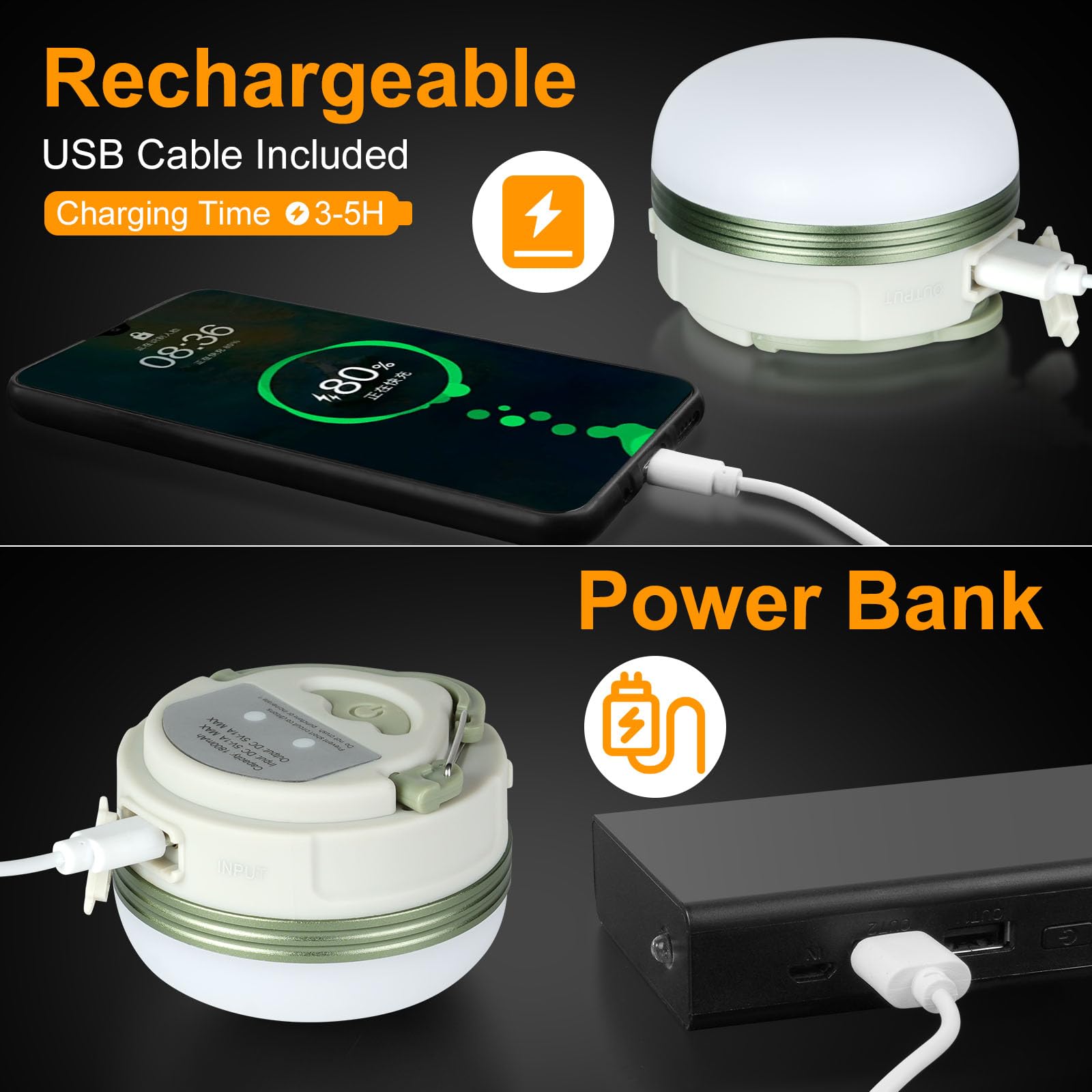Lampes De Camping LED Rechargeables Flintronic – Lot De 2 – 4 Modes (180 Lm, 90 Lm, Flash, SOS), Batterie 1800 MAh, Base Magnétique – IP43 étanche