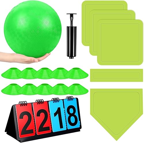 Miniatura 11 de Jenaai Juego de Kickball Deportivo de 18 Piezas Incluye Pelota de Patio de Juegos 5 Bases de Goma Plegables Bomba de Pelota Marcador Bolsa de Red 10