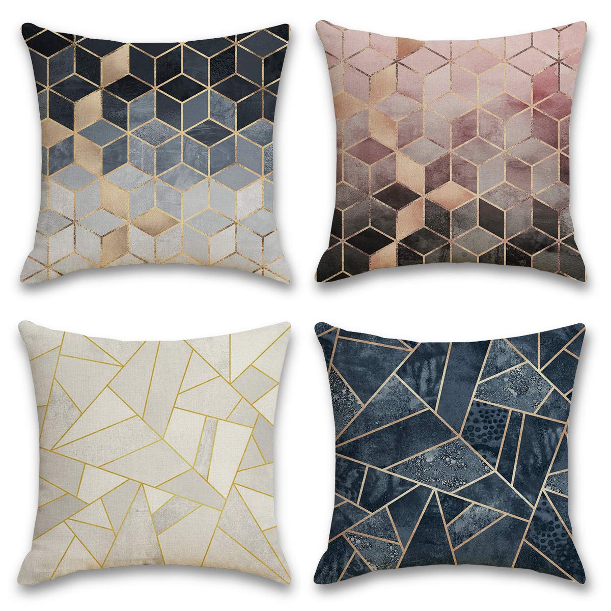 Cushion Covers 18x18 Inch 3D Diamond Throw Pillow Cases 45x45 cm Set of 4 Cotton Linen Outdoor Decorative Square Creative Sofa Pillowcases Home Decor Cushion Covers for Living Room Garden Couch