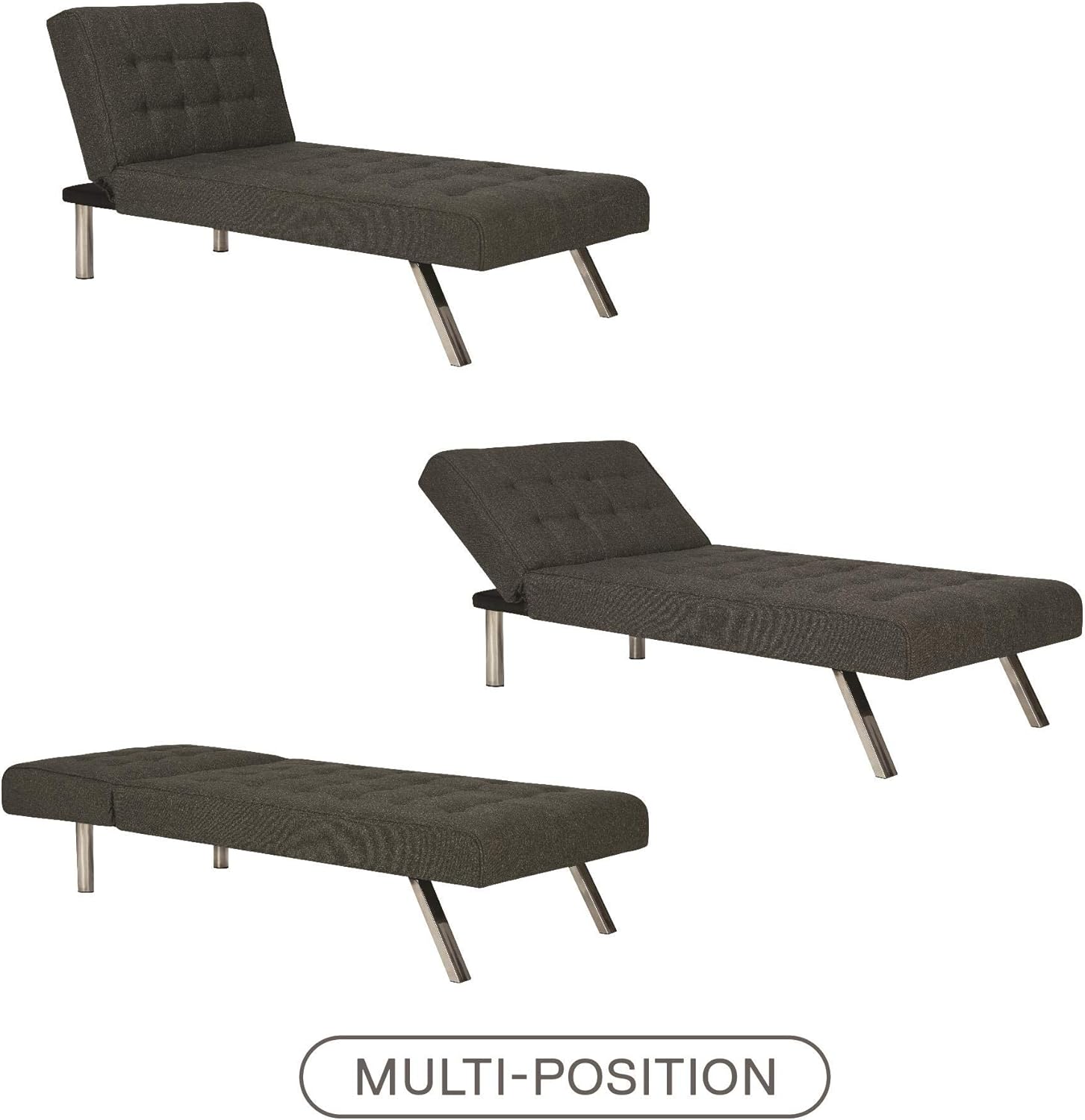 DHP Emily Chaise Lounger With Chrome Legs, Grey Linen : Home & Kitchen